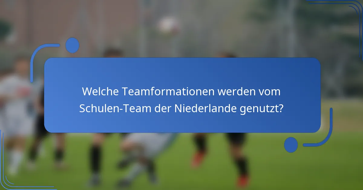 Welche Teamformationen werden vom Schulen-Team der Niederlande genutzt?