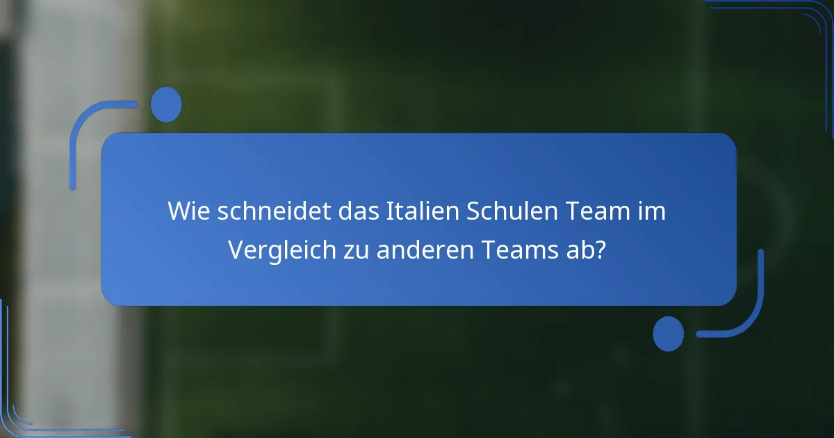 Wie schneidet das Italien Schulen Team im Vergleich zu anderen Teams ab?